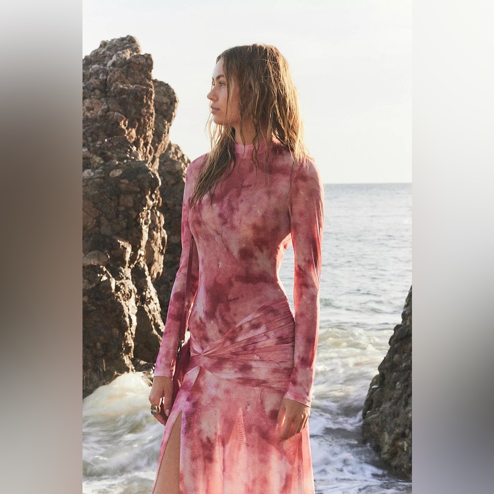 NWT Bardot Lea Tie Dye Mesh Long Sleeve Dress Extra Small - Picture 2 of 15
